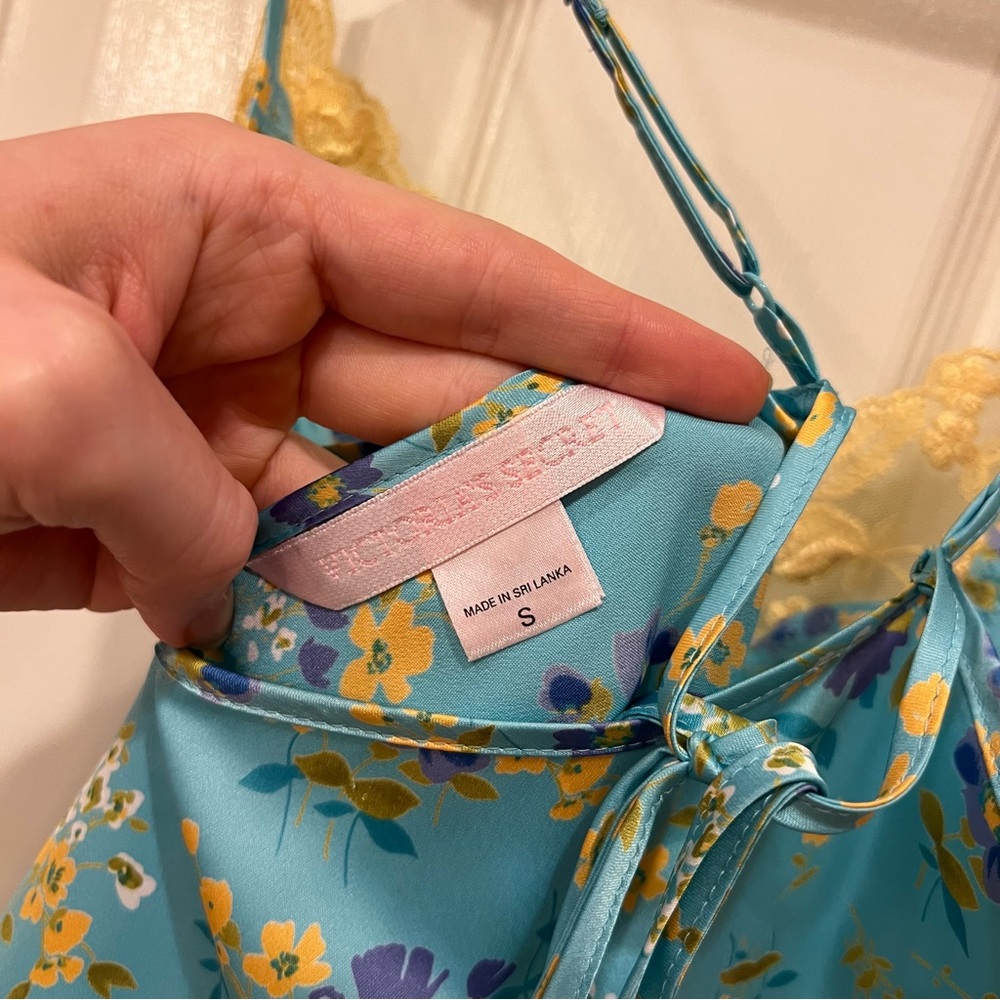 Vintage Y2K 2001 Victoria’s Secret Slip Dress Blue Yellow Lace Floral Small - Picture 8 of 9